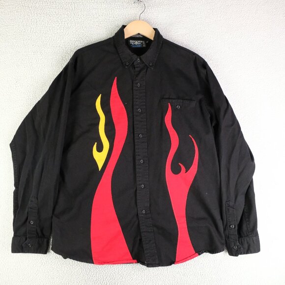 Brooks And Dunn Shirt Mens Large Black Red Flames Button Up Heavyweight Western - Picture 1 of 7
